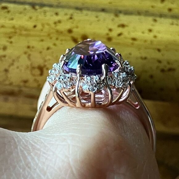 Natural Rose de France Amethyst Sterling Silver Cocktail Ring Size 10.5 - Picture 2 of 9